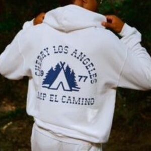 Cherry LA White Hoodie with Blue Graphic